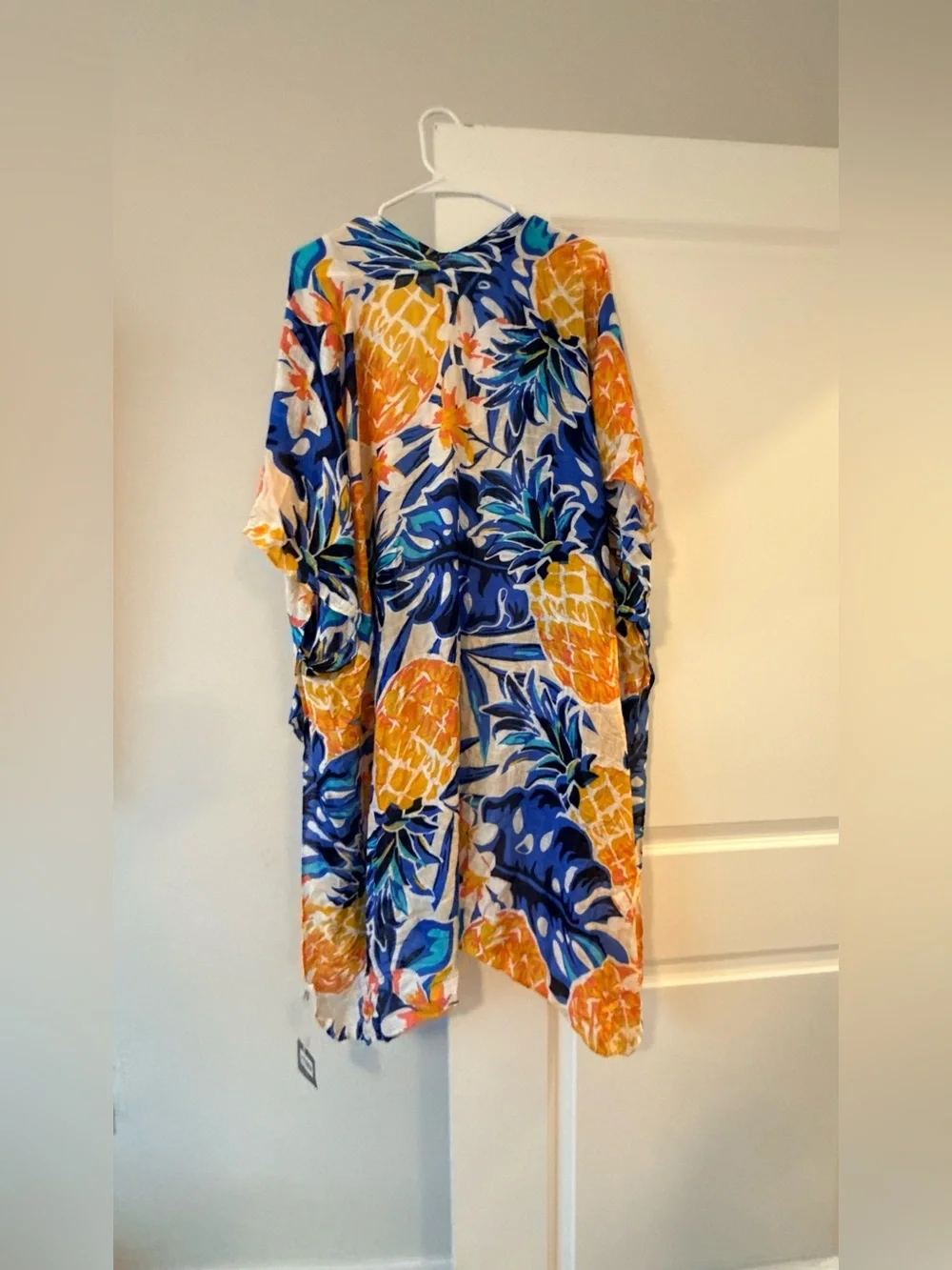 Tropical Pineapple Print Kimono Cover-Up - Blue & Yellow
